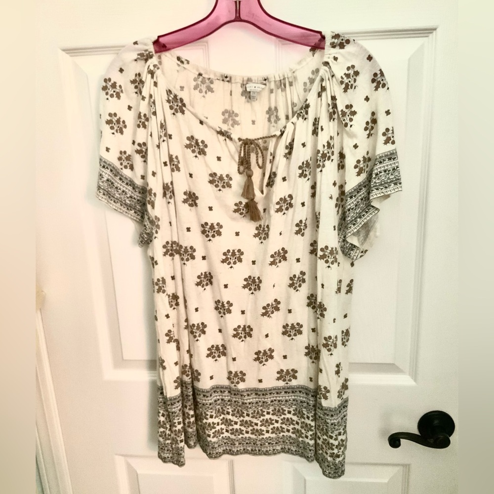 Lucky Brand NWOT Floral Boho Block Print Women's Top